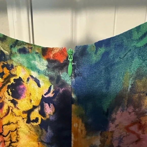 Suzi Chin For Maggy Boutique Abstract Watercolor Print Sheath Silk Dress‎ Size 6 - Picture 6 of 11